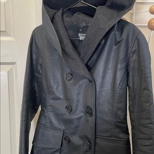 m0851 - Black Double-Breasted Women's Leather Jacket - Black XS